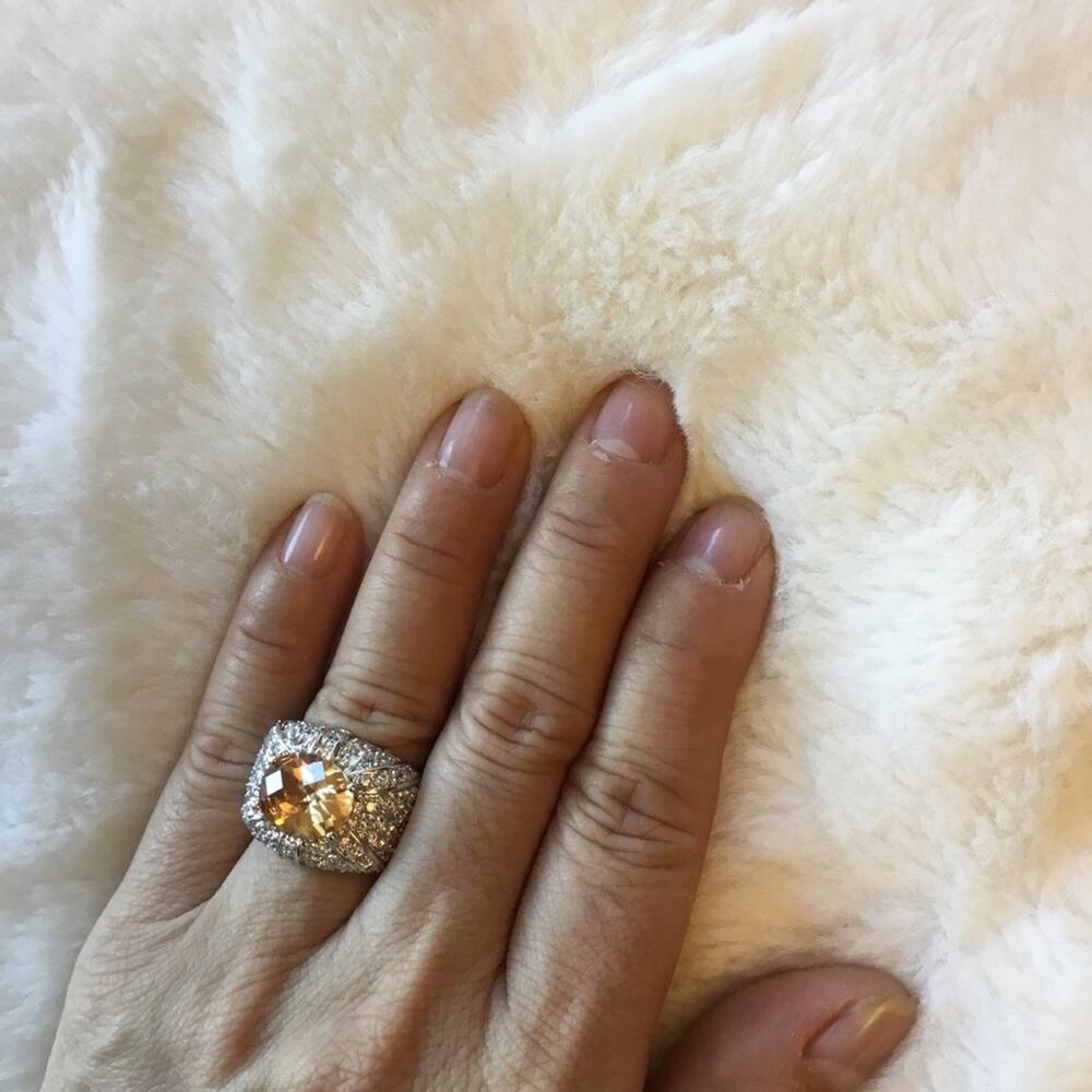 Sterling Silver Yellow Crystal Statement Ring - Picture 9 of 11